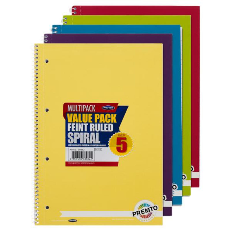 Premto A4 160Pg Spiral Notebook S1 - Pack of 5