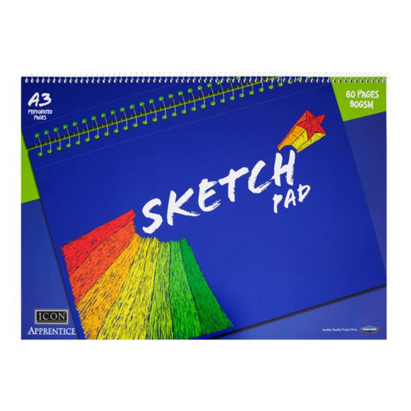 Icon A3 Apprentice Spiral Sketch Pad - 90gsm - 60 Pages