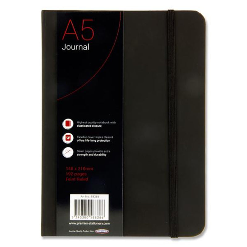 Concept A5 Black Ruled Journal with Elastic Closure - 192 Pages