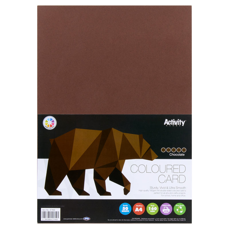 Premier Activity A4 Card - 160 gsm - Chocolate Brown - 50 Sheets