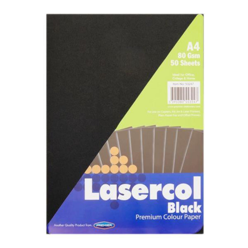 Lasercol A4 Colour Paper - 80gsm - Black - 50 Sheets