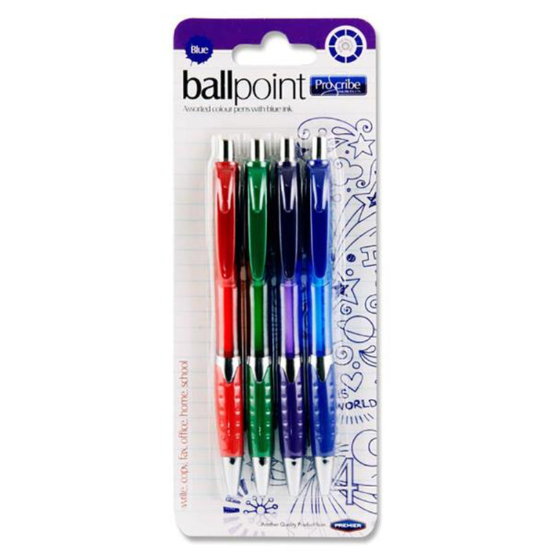 Pro:Scribe Ballpoint Pens - Blue Ink - Pack of 4