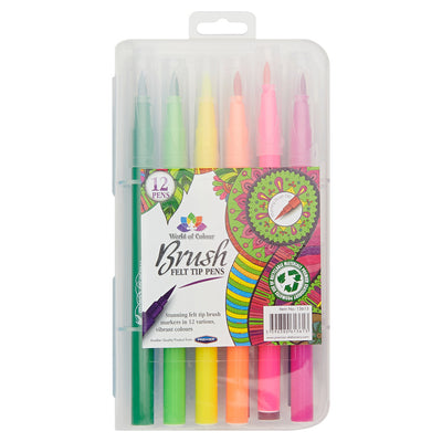 World of Colour Brush Felt Tip Markers - Box of 12