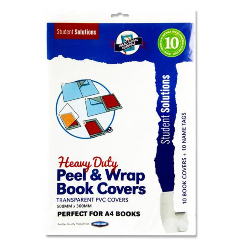 Student Solutions A4 Heavy Duty Peel & Wrap Transparent Book Covers - Pack of 10