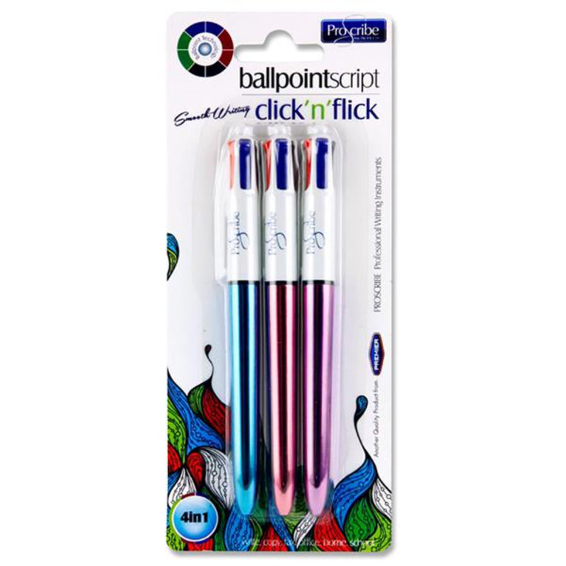 Pro:Scribe 4-in-1 Ballpoint Pens - Shine - Pack of 3