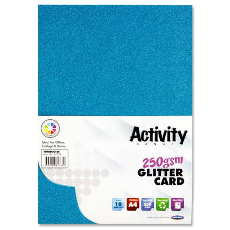 Premier Activity A4 Glitter Card - 250 gsm - Turquoise - 10 Sheets