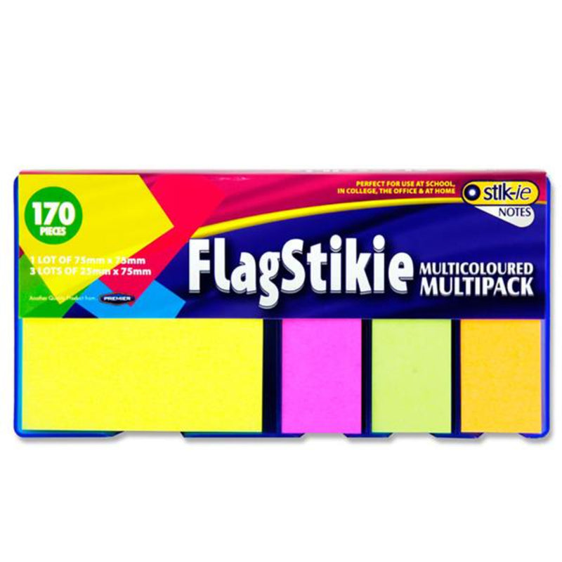 Stik-ie Multicoloured FlagStikie Notes - 1x 75mm x 75mm, 3x 25mm x 75mm - Pack of 4
