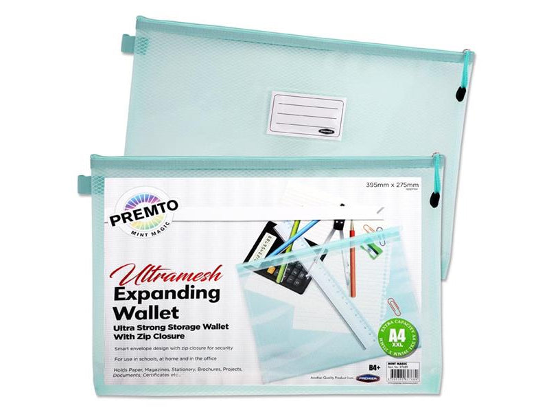 Premto Pastel B4+ Ultramesh Expanding Wallet with Zip - Mint Magic Green