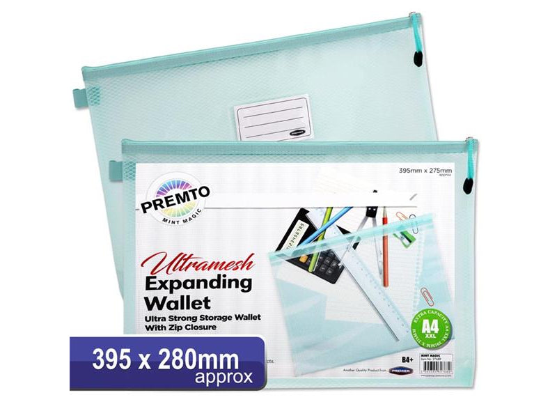 Premto Pastel B4+ Ultramesh Expanding Wallet with Zip - Mint Magic Green