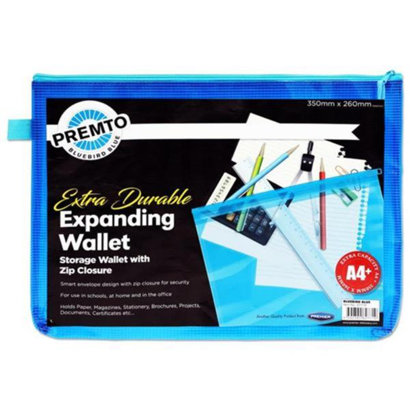 Premto Neon A4+ Extra Durable Mesh Wallet with Zip - Bluebird Blue