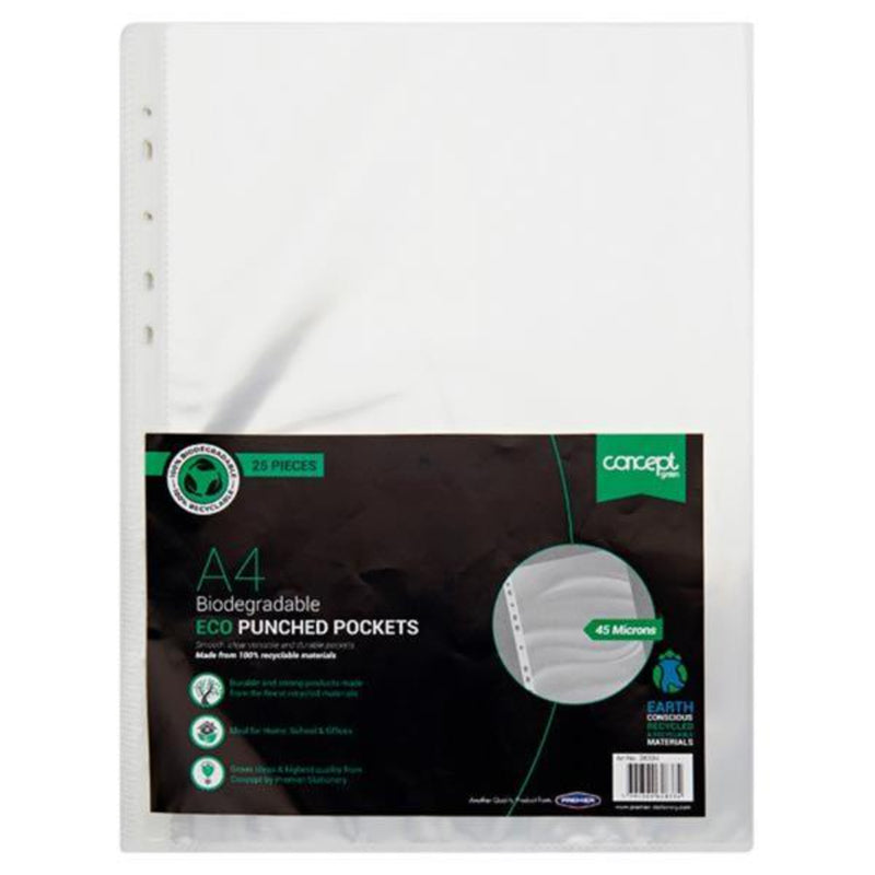 Concept Green A4 Eco Biodegradable Punched Pockets - Pack of 25