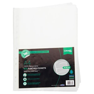concept-green-a4-eco-100-recyclable-punched-pockets-pack-of-100|Stationery Superstore UK