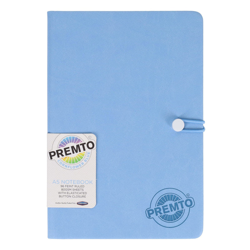Premto Pastel A5 PU Leather Hardcover Notebook with Elastic Closure - 192 Pages - Cornflower Blue