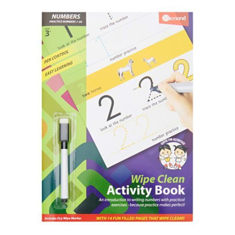 Ormond A4 Wipe Clean Activity Book with Pen - 14 Pages - Numbers 1-20