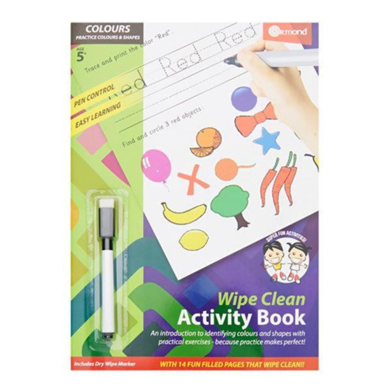 Ormond A4 Wipe Clean Activity Book with Pen - 14 Pages - Colours & Shapes