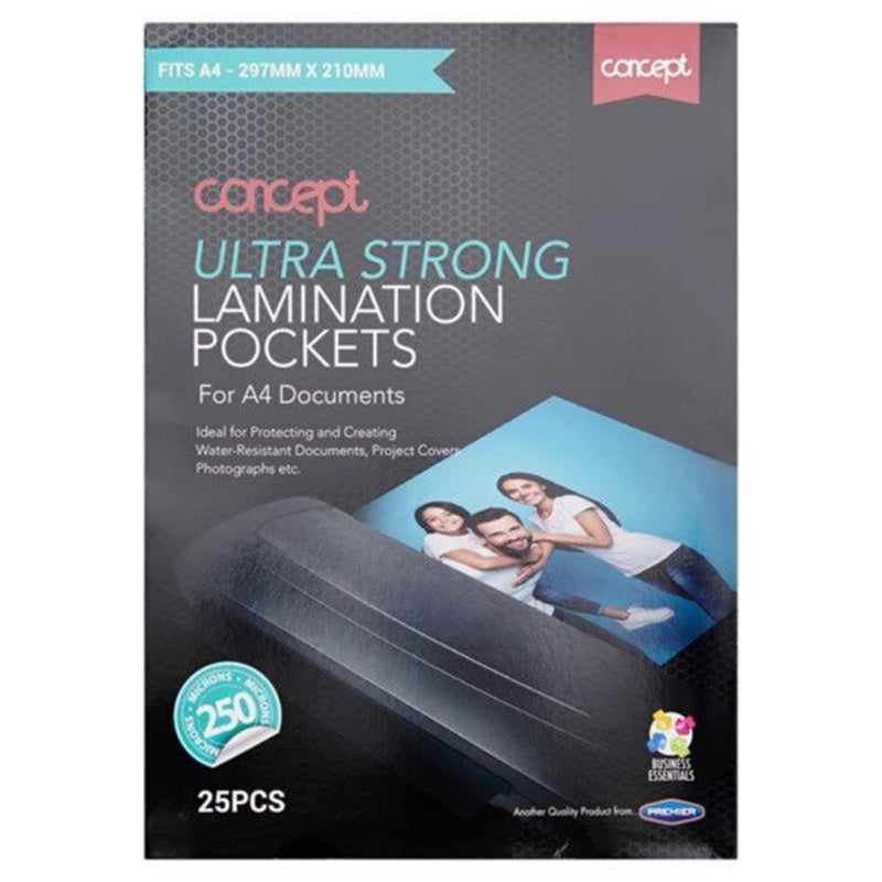 Concept A4 Laminating Pouches - 250 Micron - Pack of 25