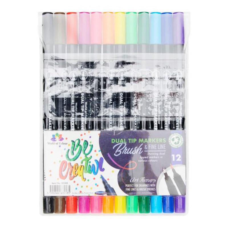 World of Colour Duap Tip Brush & Fineliner Pens - Pack of 12