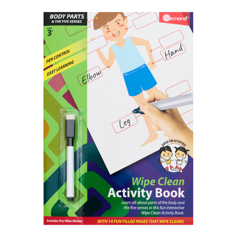 Ormond A4 Wipe Clean Activity Book - 14 Pages - Body Parts and the 5 Senses