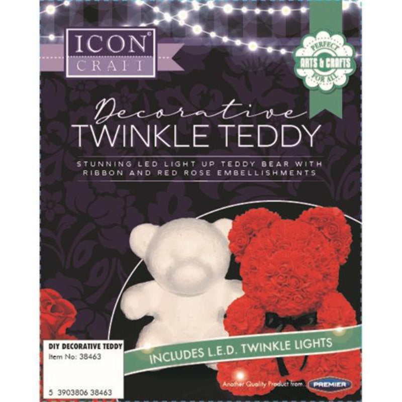 Icon DIY Decorative Twinkle Teddy Bear with LED Lights, Roses and Clear Box