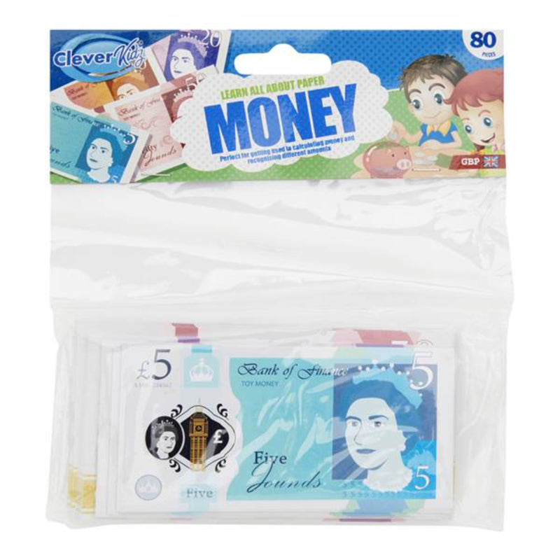 Clever Kidz Paper British Pound Sterling Money Set - Pack of 80