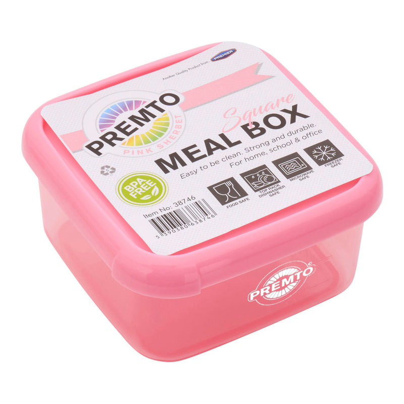 Premto Square BPA Free Meal Box - Microwave Safe - Pastel - Pink Sherbet