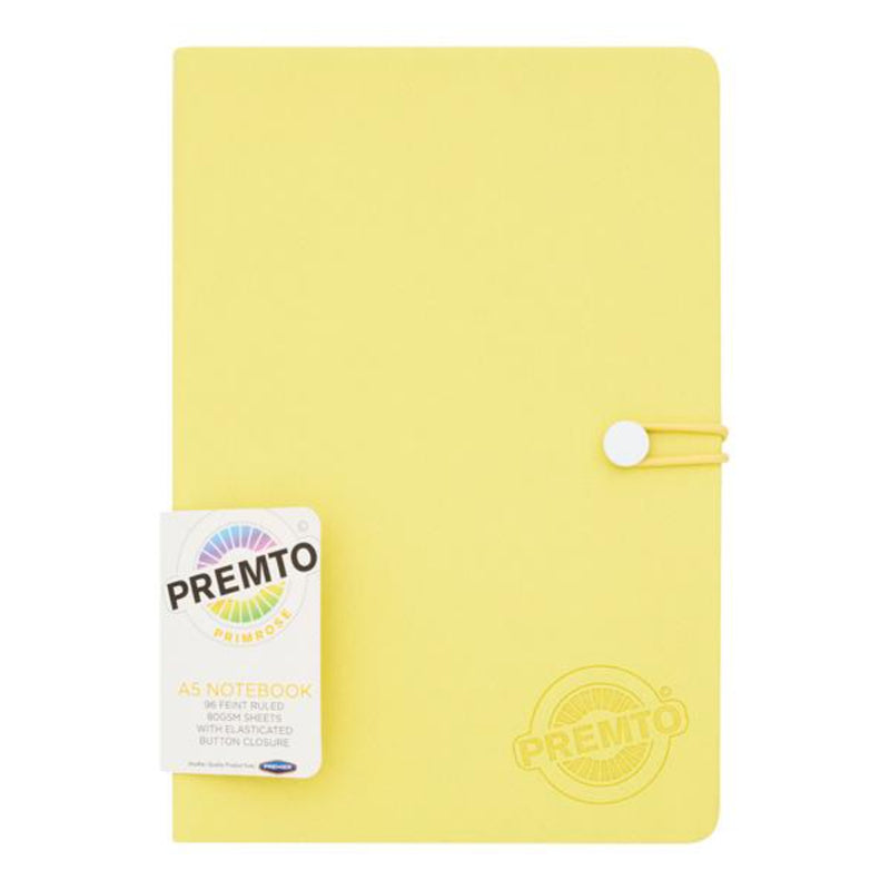 Premto Pastel A5 PU Leather Hardcover Notebook with Elastic Closure - 192 Pages - Primrose Yellow