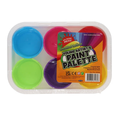 World of Colour Young Artist's Paint Palette - Pack of 6 Pots with Tray