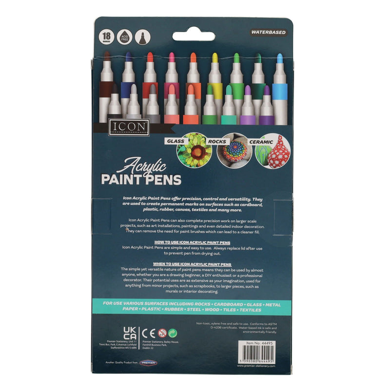 Icon Acrylic Paint Pens - Pack of 18