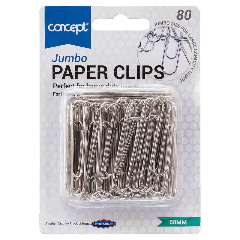Concept 50mm Jumbo Paper Clips - Silver - Pack of 80