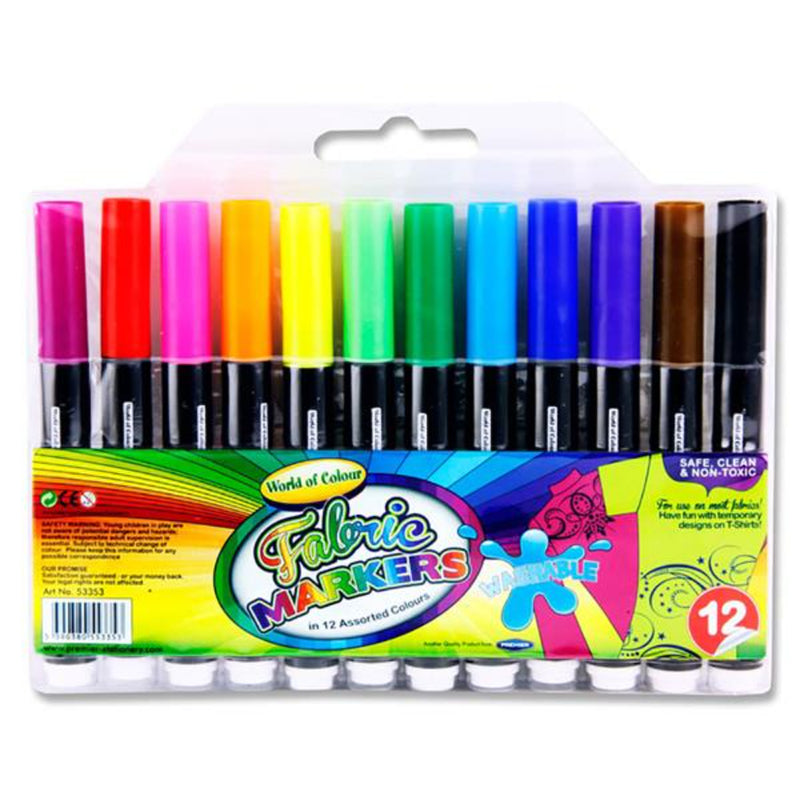 World of Colour Washable Fabric Markers - Pack of 12