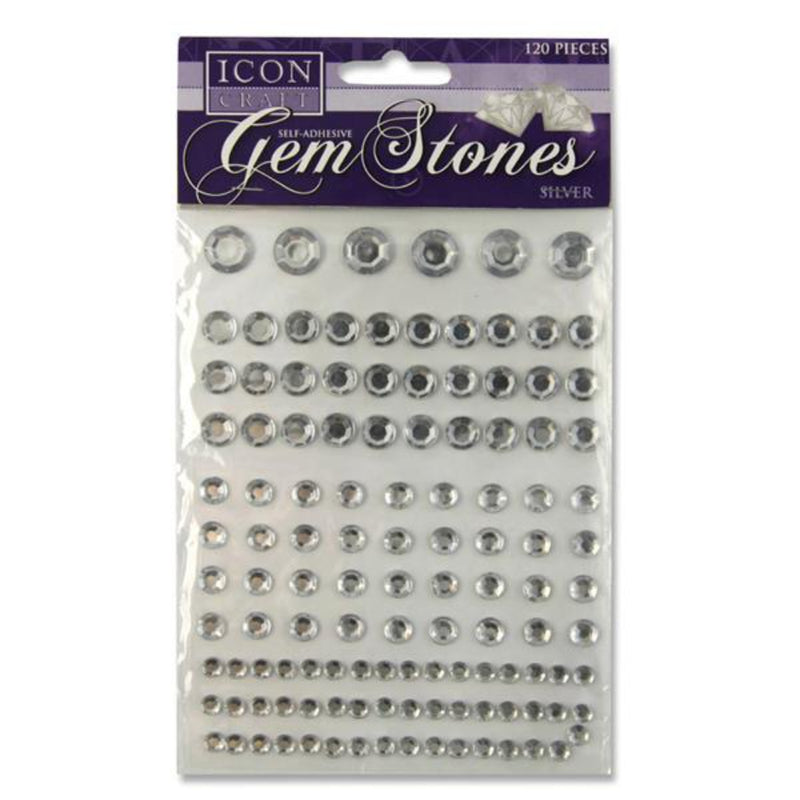 Icon Self Adhesive Gem Stones - Silver - Pack of 120