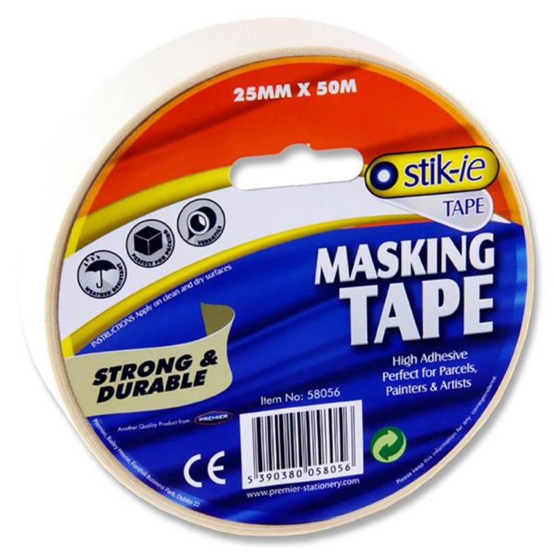 Stik-ie Masking Tape Roll - 50m x 25mm