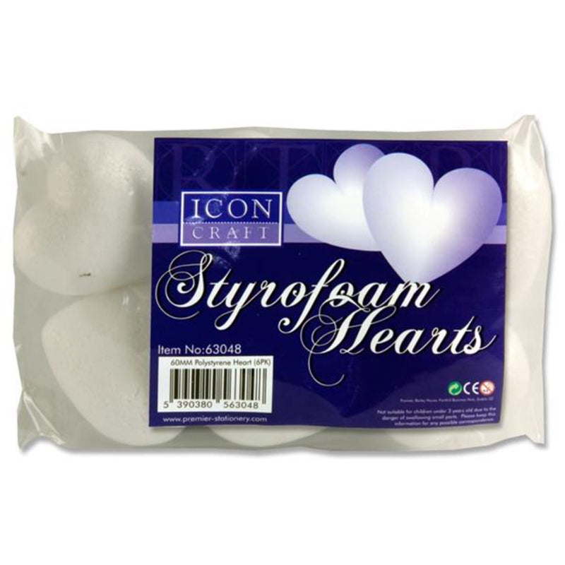 Icon Styrofoam Hearts - 60mm - Pack of 6