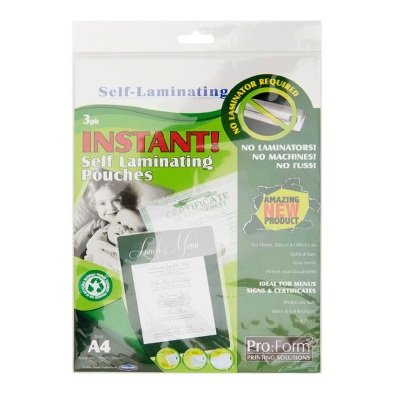 Pro:Form A4 Instant Self Laminating Pouches - Pack of 3