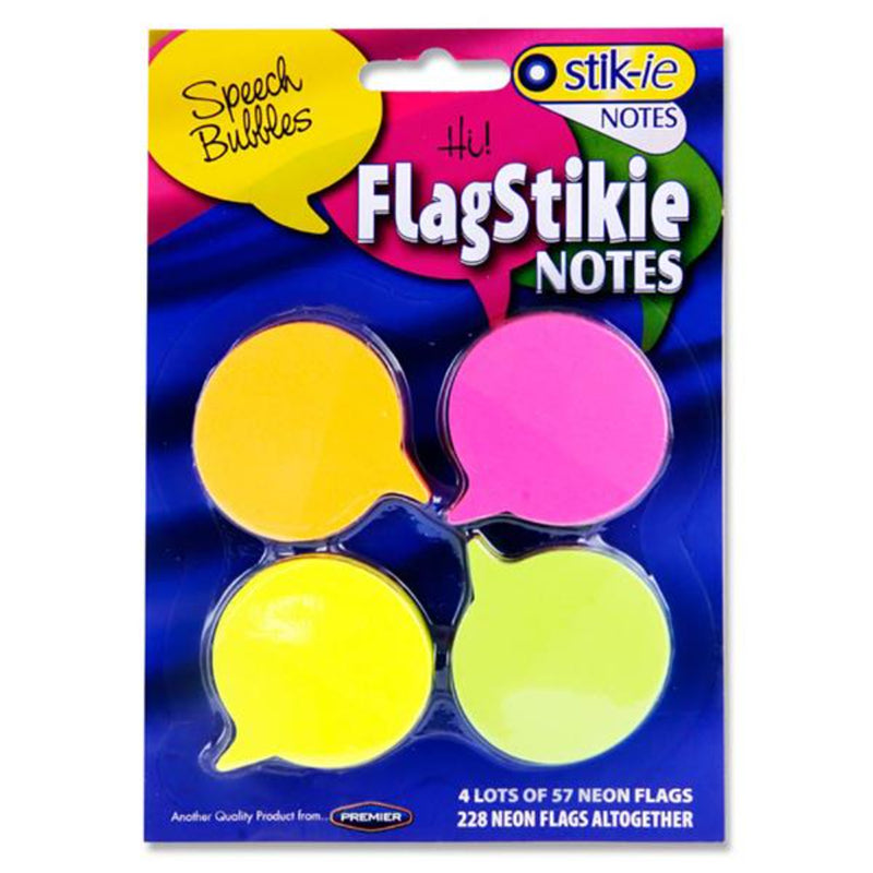 Stik-ie Stiky Notes - 228 Sheets - Neon Speech Bubbles - Pack of 4