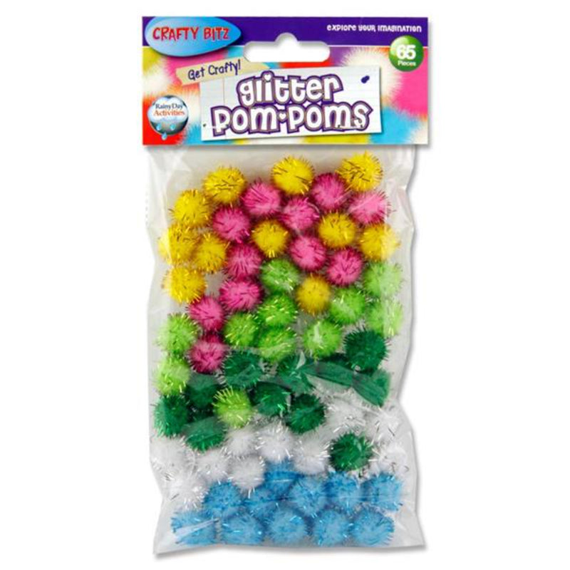 Crafty Bitz Pom Poms - Glitter - Pack of 65