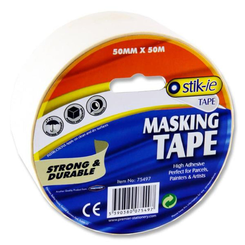 Stik-ie Strong & Durable Masking Tape Roll - 50m x 50mm