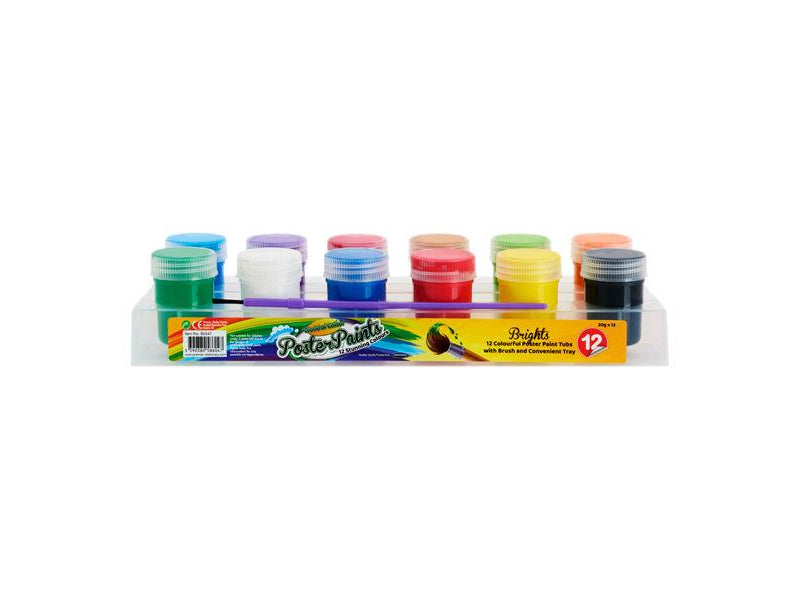 World of Colour Poster Paint Tubs with Brush and Tray - 12 Tubs