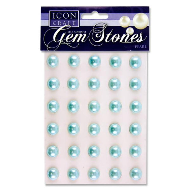 Icon Self Adhesive Gem Stones - 14mm - Pearl - Baby Blue - Pack of 30