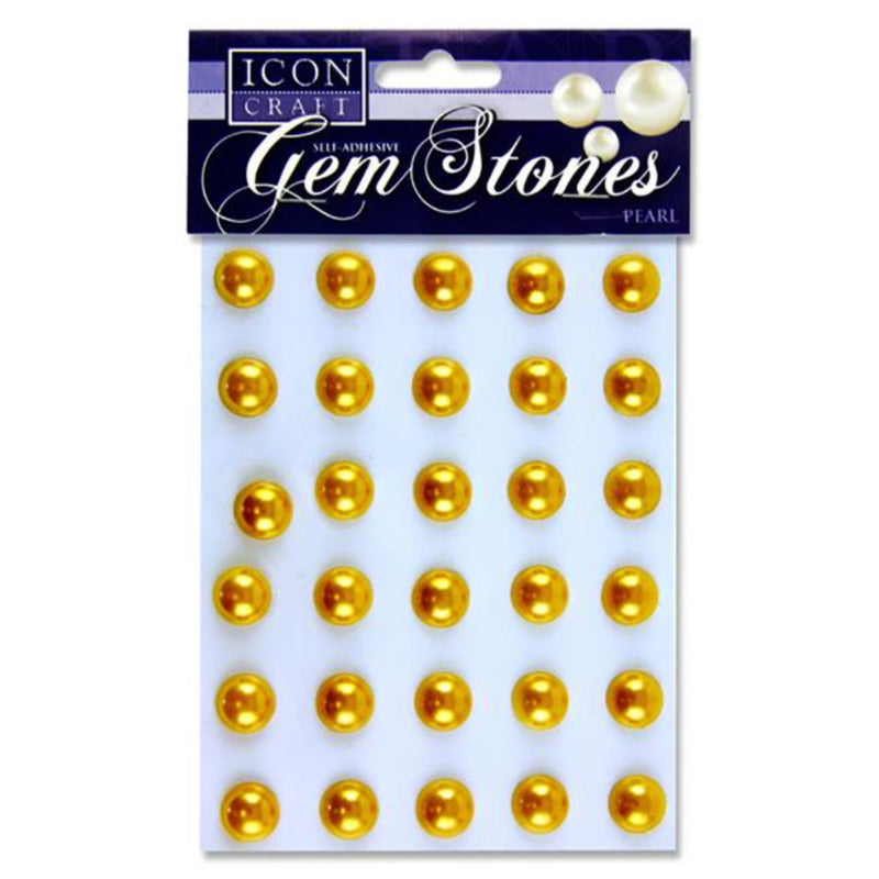 Icon Self Adhesive Gem Stones - 14mm - Pearl - Gold - Pack of 30