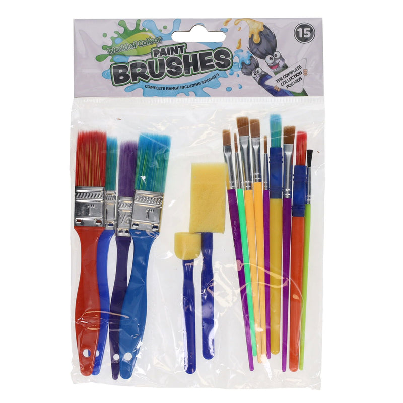 World of Colour Colourful Paint Brushes & Sponges - Set of 15